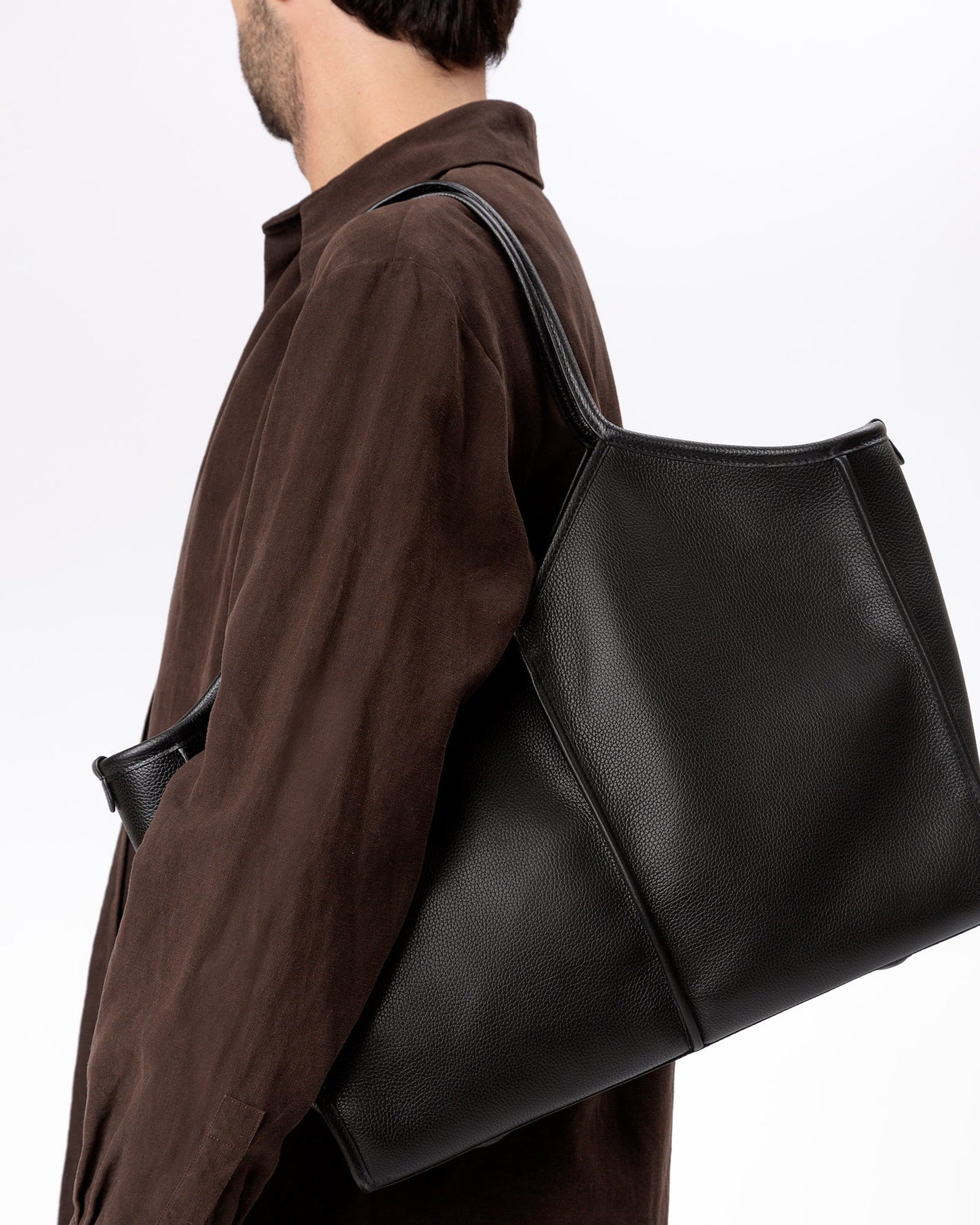 Hereu CALELLA SQUARED MEDIUM GRAINY - Leather-trimmed Tote Bag