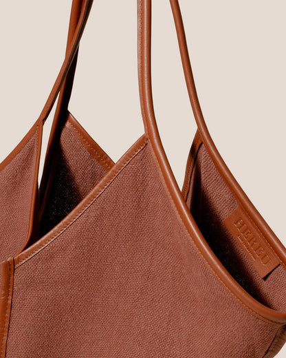 Hereu CALELLA SOFT LINEN - Leather-trimmed Tote Bag