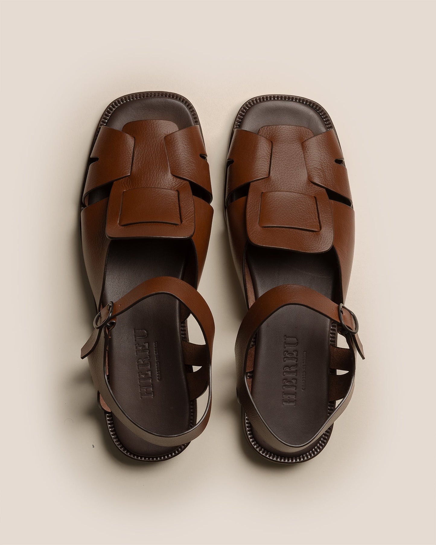 Hereu ROCA GRAINY VEG TAN - Square-toe Fisherman Sandal