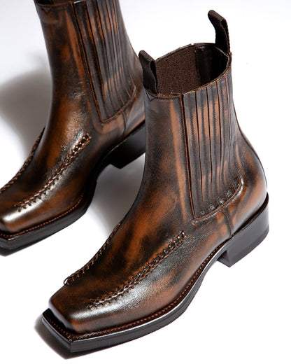 Hereu AGULLA - Square-Toe Braided Detail Chelsea Boot